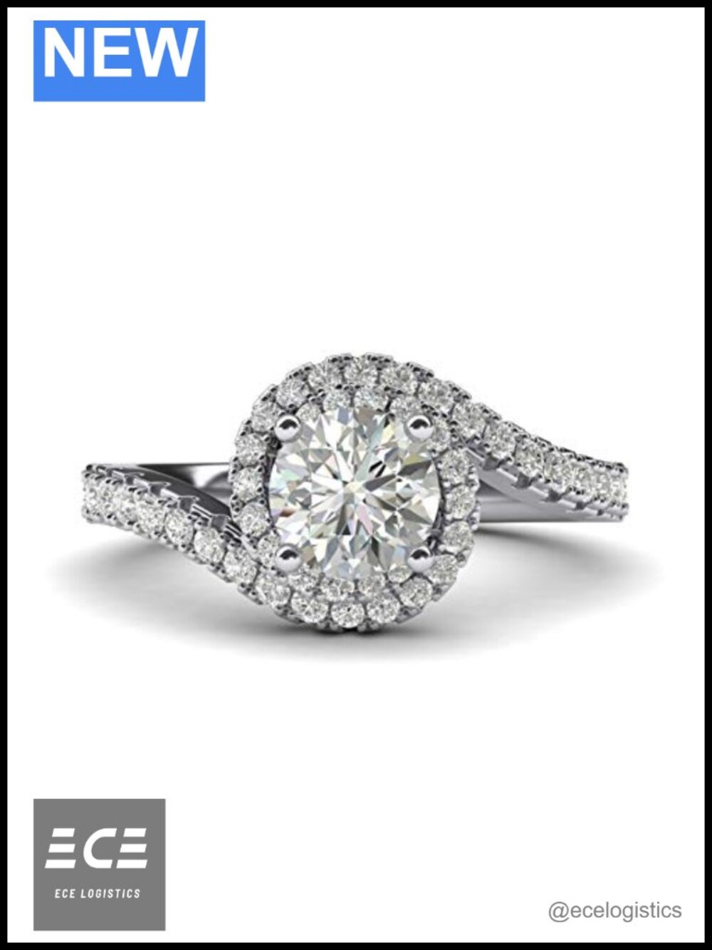 Sterling Silver 1 Carat Simulated Diamond Halo Engagement Ring Twisted Shank